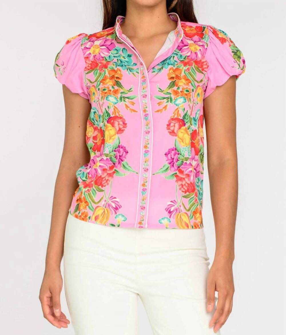 NEW ELIZABETH JAMES THE LABEL emily top in tulip tapestry cotton candy